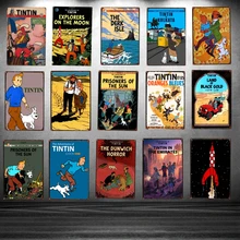 Tintin мультфильм кино жестяная вывеска металлическая пластина железная живопись детская комната настенный бар кофе домашнее искусство Ремесло Декор 30X20 см DU-1018