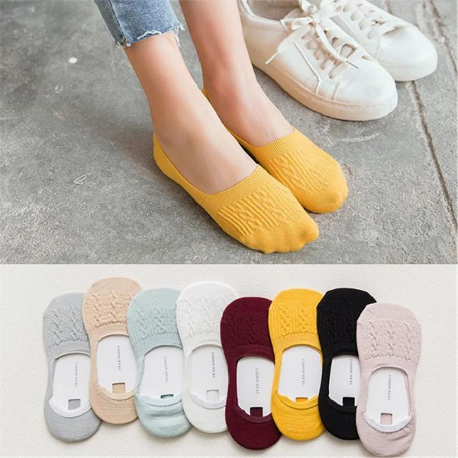 

5Pairs Candy Color Invisible Non-slip Low Cut Socks Fashion Women Casual Cotton Breathable Ankle Boat Socks