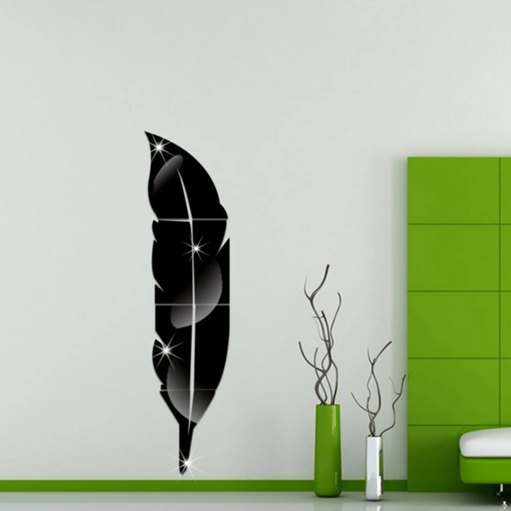 6 шт. DIY Искусство Съемный клей 3D перо зеркало настенные наклейки гостиная спальня