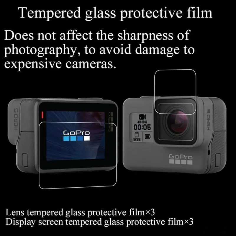 ABHU-комплект аксессуаров для камеры, комплект аксессуаров для Gopro Hero 5 6 с чехол для путешествий, чехол, фильтр, защитное стекло из закаленного стекла