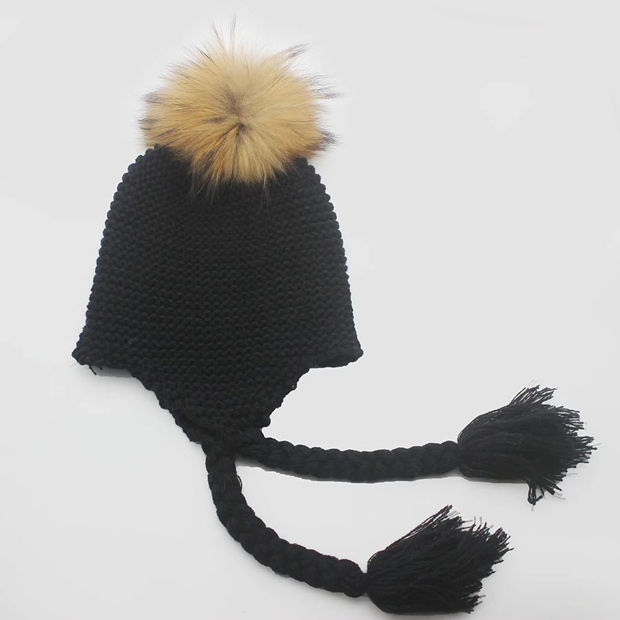 best beanies for men Children Winter Warm Raccoon Fur Knit Hats Girls Boys 100% Real Fur Pompom Beanies Cap kids Crochet Baby Hats Beanie Caps winter beanie