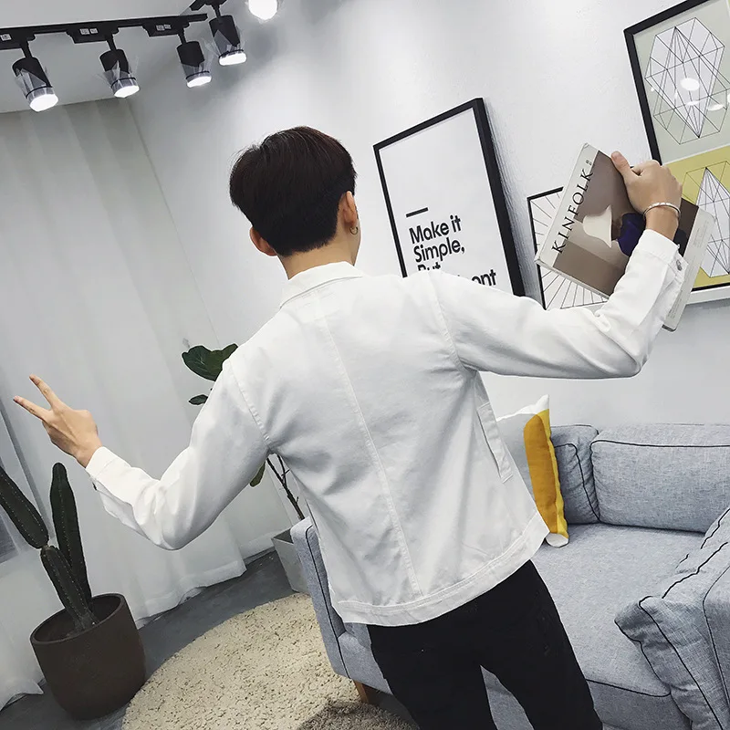 2019 TANG Men Jean Jacket Streetwear Slim Men Denim Jacket Fashion Mens Jackets and Coats White
