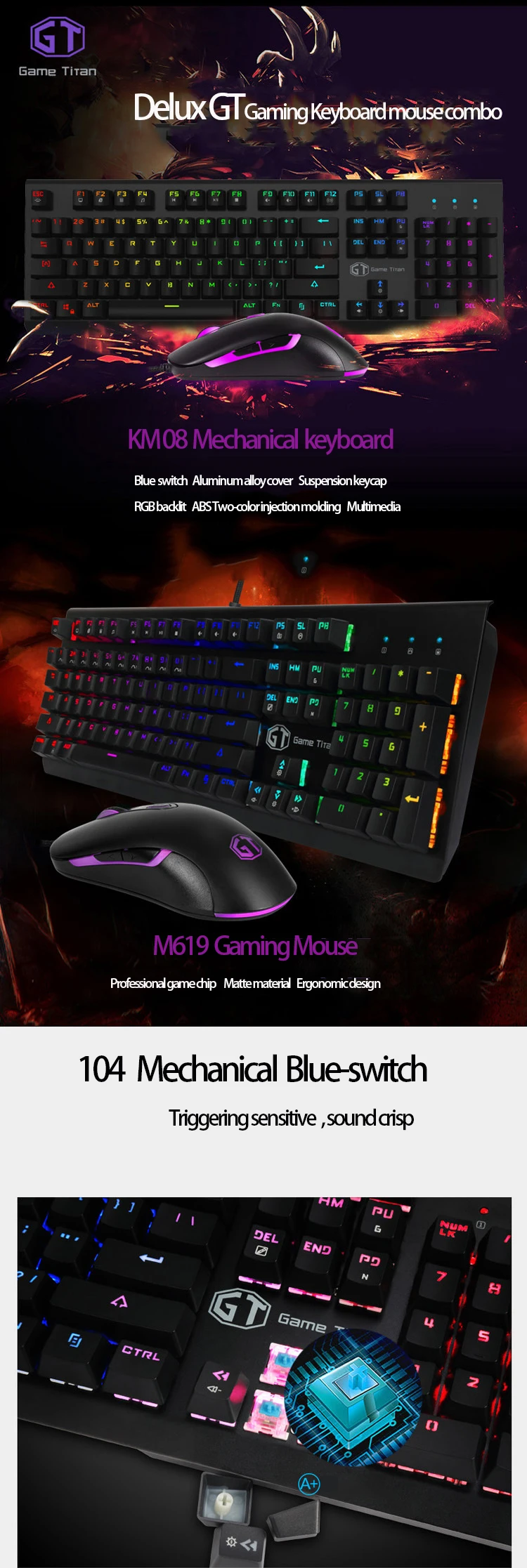 Delux светодиодный RGB подсветка игровая клавиатура мышь комбо 4000 dpi для ноутбука PC Gamer USB Проводная мультимедийная клавиатура и мышь набор