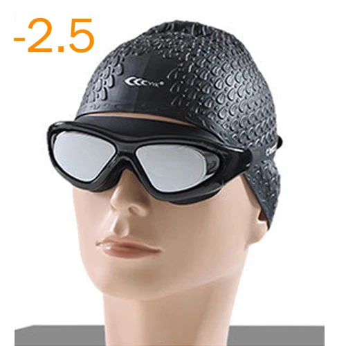 Очки для плавания, диоптрий, анти-туман, большая оправа, близорукость, очки для плавания, очки для плавания, оптические, по рецепту, для женщин, мужчин, спортивные очки для плавания, анти-УФ - Цвет: -2.5 Black
