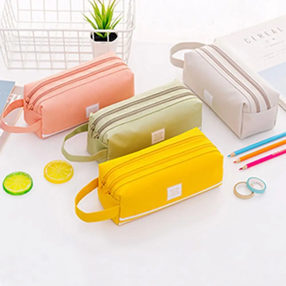 

Creative Large Capacity Handle Pencil Case Simple Multi-Function Double-Layer Stationery Box Children'S Student Stationery