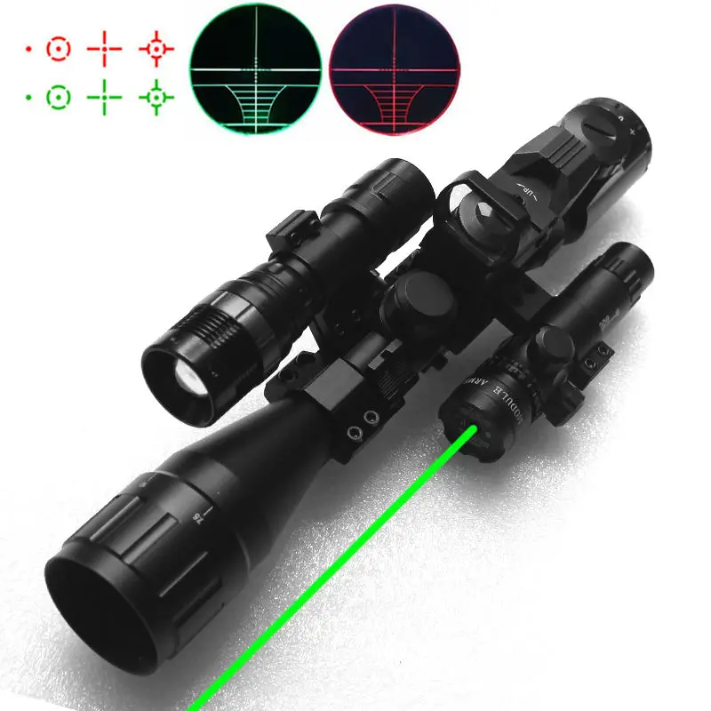 4in1 Rifle Hunting Riflescopes Tactical Optics Reflex Holographic Red Green Dot Laser Sight Scope With Flashlight For Shooting