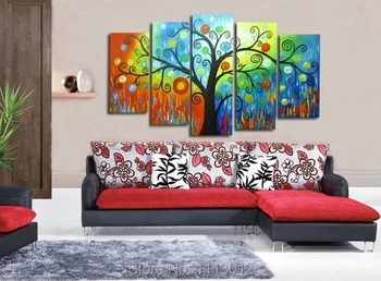 

Modern Yellow Ready Source Of Money Tree Oil Painting On Canvas Abstract 5 Panel Art Set Home Decor Wall Picture For Living Room