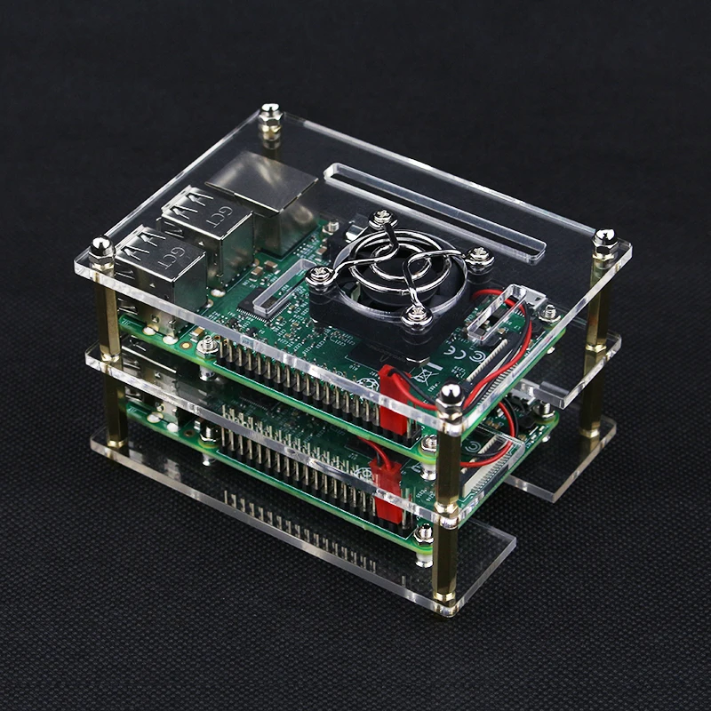 3 слоя Raspberry Pi 4 Модель B акриловый чехол прозрачная коробка крышка для Raspberry Pi+ Охлаждающие вентиляторы для DIY Raspberry Pi 4/3B+/3