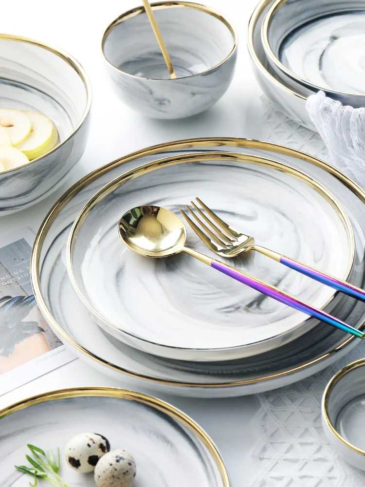 1 шт. Европейский пасторальный мраморный набор посуды тарелки Британский Королевский современный фарфор столовые приборы посуда кухонная чаша