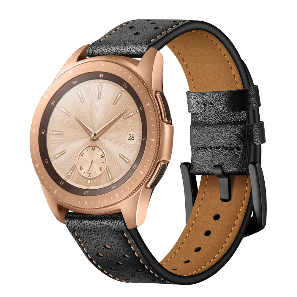 

Handmade Sewing 2 Colors Genuine Soft Leather Watch Band For Samsung Galaxy Watch Black Brown Men's Casual Sport Band