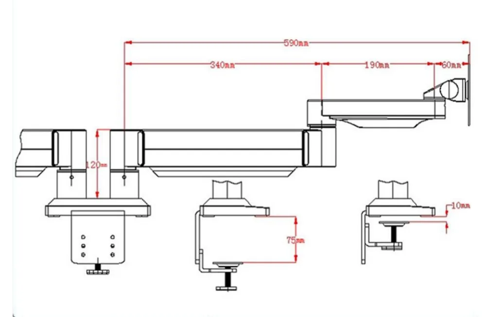 M221 алюминиевый сплав полное движение настольное зажимное крепление для монитора+ поддержка ноутбука Двойная Загрузка руки 1-8 кг каждая головка
