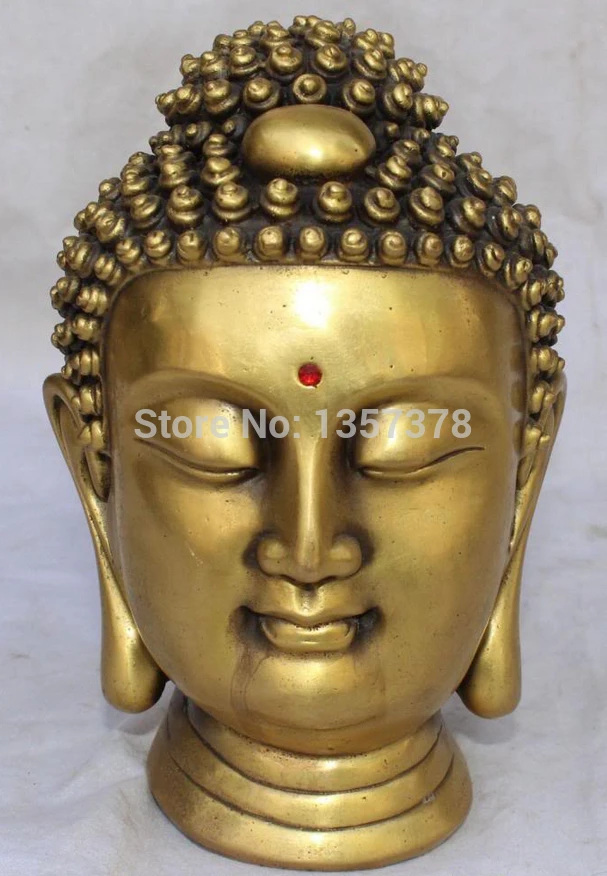 

shitou 00528 18CM Chinese Tibetan Buddhism Bronze Shakyamuni Sakyamuni Buddha Head Statue