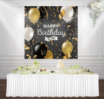 

HUAYI happy birthday Black yellow white balloons Ribbons photography childrens Birthday Party decor backdrop background gy-1018