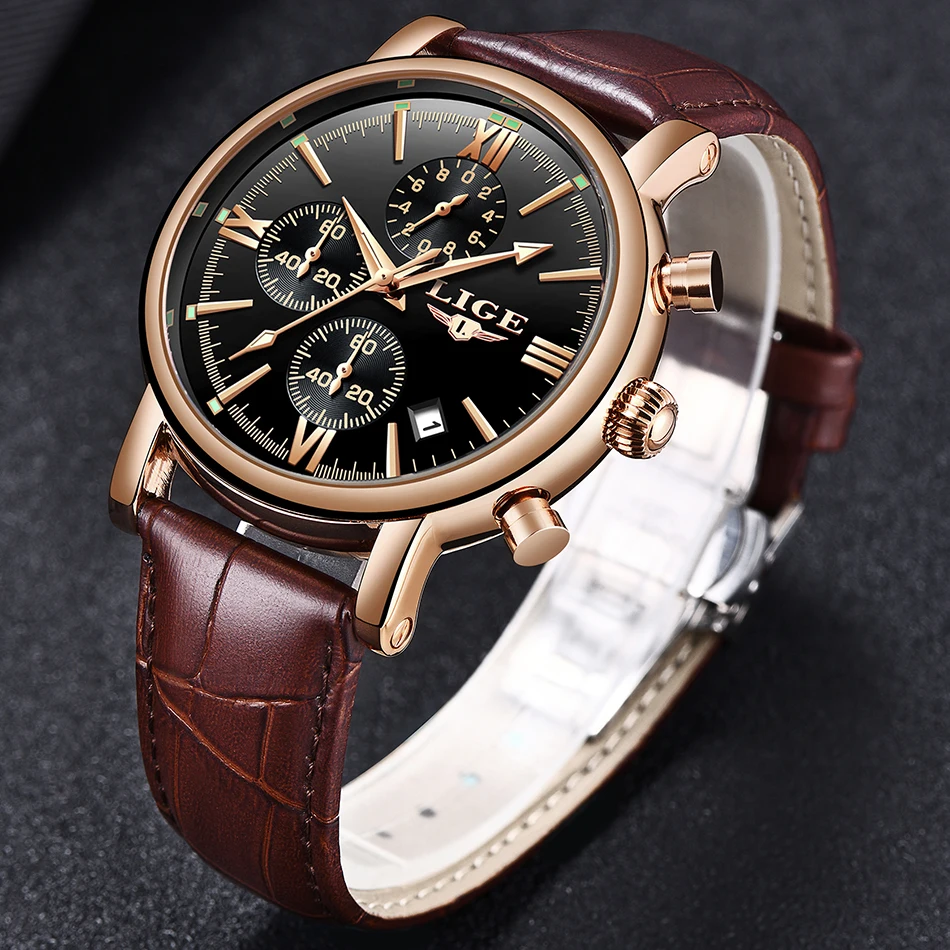 Reloj Hombre LIGE Роскошные мужские часы модный подарок хронограф кварц Рим цифровые