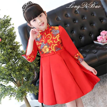 

Baby girl long-sleeved dress flower girl princess dress baby birthday dress girl Chinese piano costumes autumn and winter thicke
