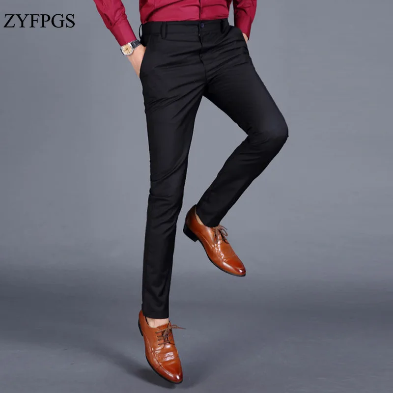 ZYFPGS 2018 Men's Casual Business Pants Men Dress Pants Slim Fit