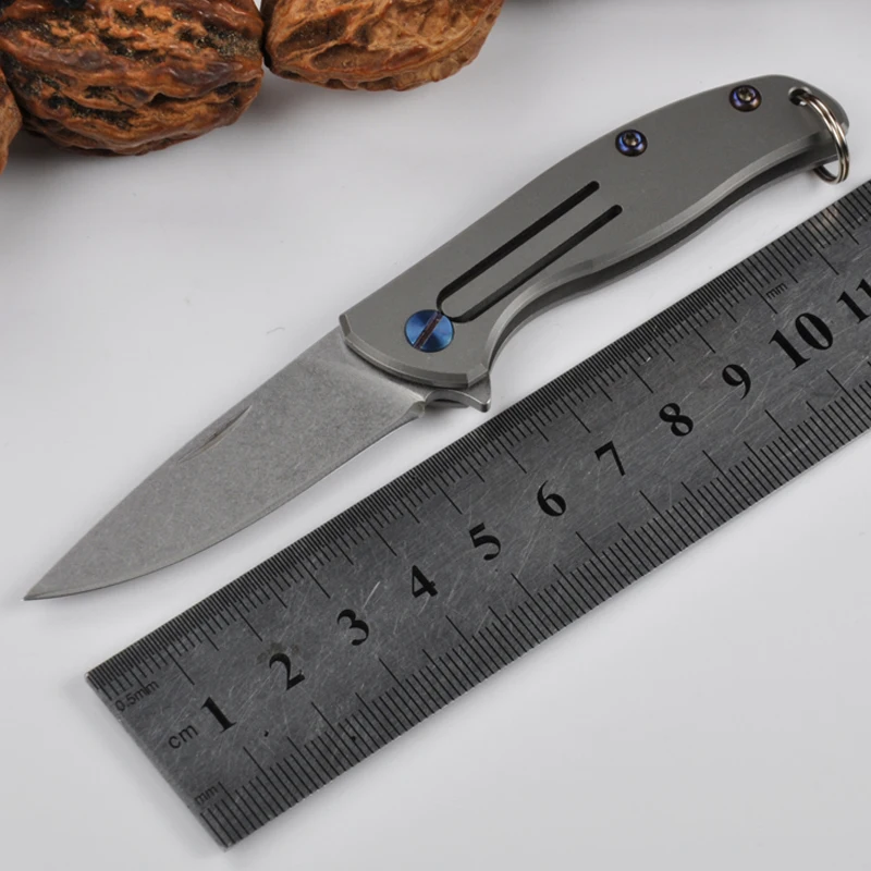 

High Quality D2 blade Titanium alloy handle Mini pocket folding knife fruit key knives EDC tool