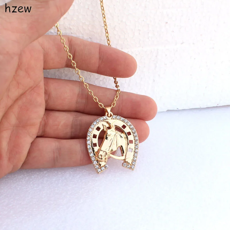 Hzew Хрустальная подкова, ожерелье с подвеской в виде лошади, Брендовое ожерелье, женская модная бижутерия, подарок