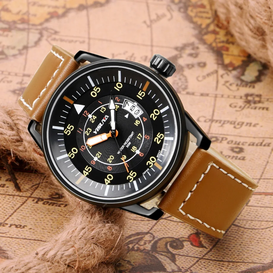 YISUYA Top Men's Watches Date Japan Quartz Watch Male Genuine Leather Sports Military Army Tactical Wristwatch erkek kol saati  (13)