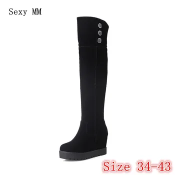 

Spring Autumn Platform Wedges Boots Height Increasing Women Over the Knee Boots Woman Thigh High Boots Plus Size 34- 40 41 42 43