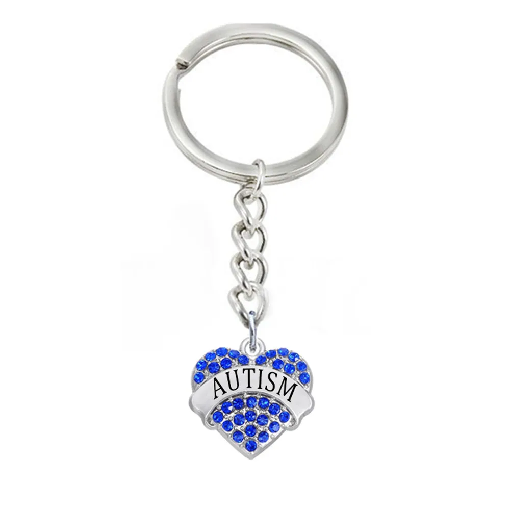 

DOUBLE NOSE Diy Engraved Name Heart Crystal Puzzle Piece Autism Awareness Keychain