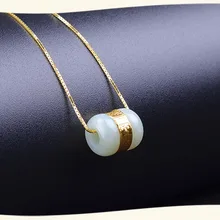 Прямая натуральный нефрит чистое золото подвеска с инкрустацией ожерелье ювелирные изделия передачи бисера Золото и нефрит кулон для мужчин и женщин Подарки