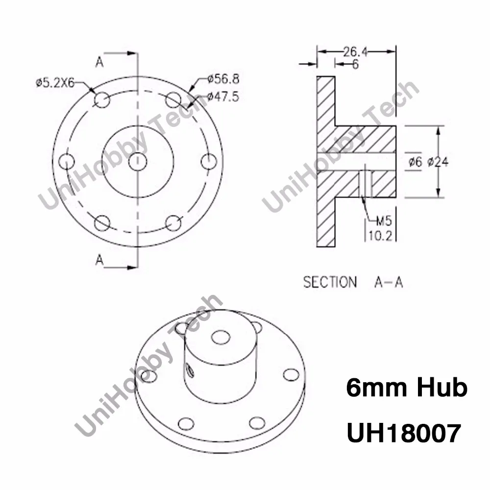 UH18007 6mm Hub-Motor Shaft Coupling Shaft Hubs Mecanum Wheels Universal Hubs Aluminum