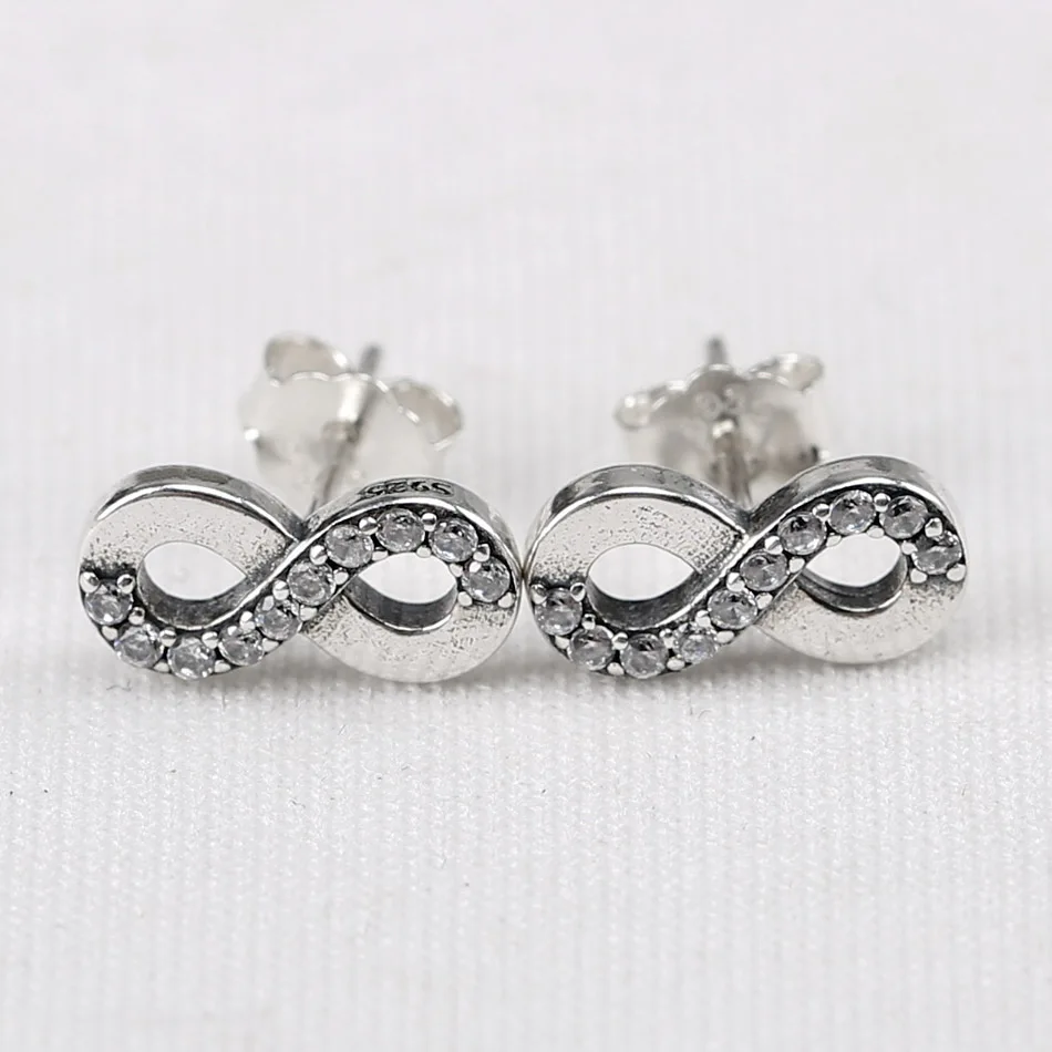 

Authentic 925 Sterling Silver Earring Infinite Love Heart With Crystal Stud Earring For Women Wedding Gift Pandora Jewelry