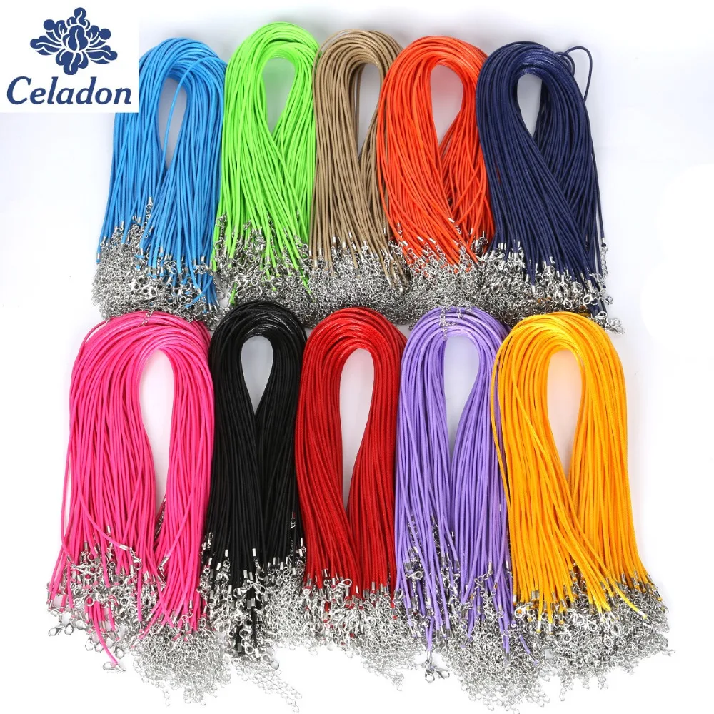 New Arrival 2MM 10pcs 19 Colors Faux Leather Cord Chain Adjustable Necklace with Lobster Clasp For DIY Jewelry Findings