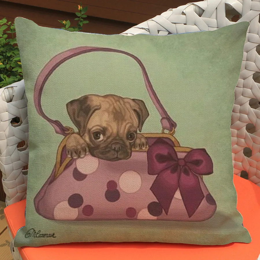 Наволочка из хлопка и льна с принтом в виде милых животных кошек собак|cushion