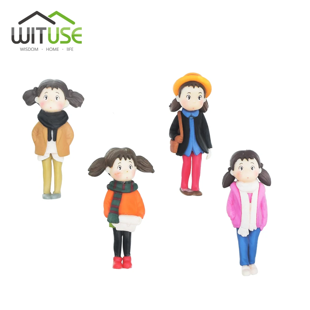 

Fairy Garden Supplier Ornaments Lovely 4 Types Colored Winter Cartoon Girls Resin Craft Mini Lawn Figurine Miniature Figures