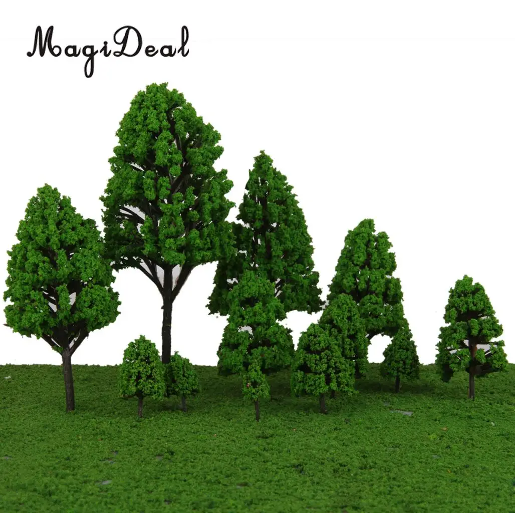 MagiDeal 12Pcs Poplar Plastic Trees Model Light Green Leaves Railroad Railway Scene Scenery Landscape for Park Street Layout
