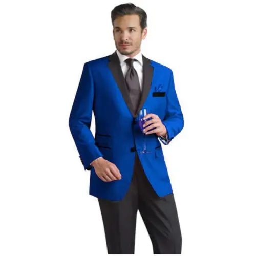 blue coat black pants