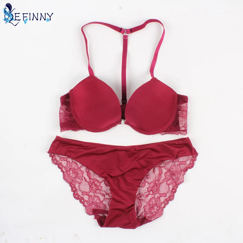 

Women Front Closure Lace Racer Back Race back Push Up Bras Seamless Bra set