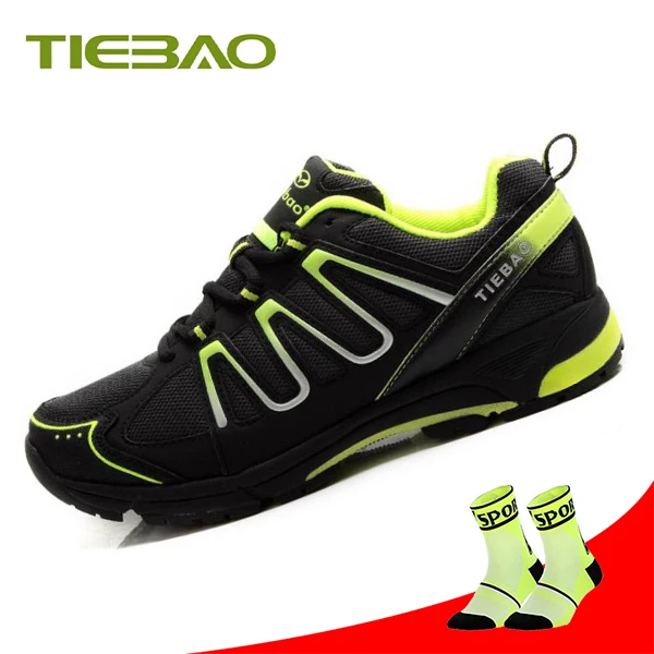 TIEBAO Pro Leisure Cycling Shoes Mountain Bike MTB Shoes Men Green Mountain Bike Sneakers Riding Cycling Women Triathlon Shoes socks for 1285 G