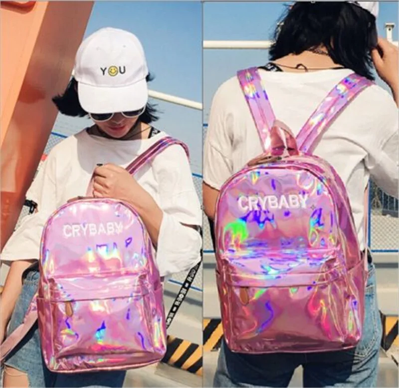 

Women Girl Leather Hologram Bag Holographic Laser Backpack Schoo hot selling Shiny backpack
