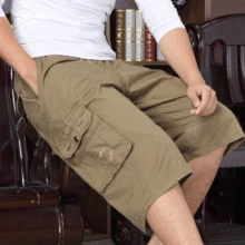 Новое поступление Летняя Повседневное брюки со средней посадкой, семь точек эластичная кулиска на талии из обычного хлопка свободные Для мужчин плюс Размеры Xxl 3xl 4xl