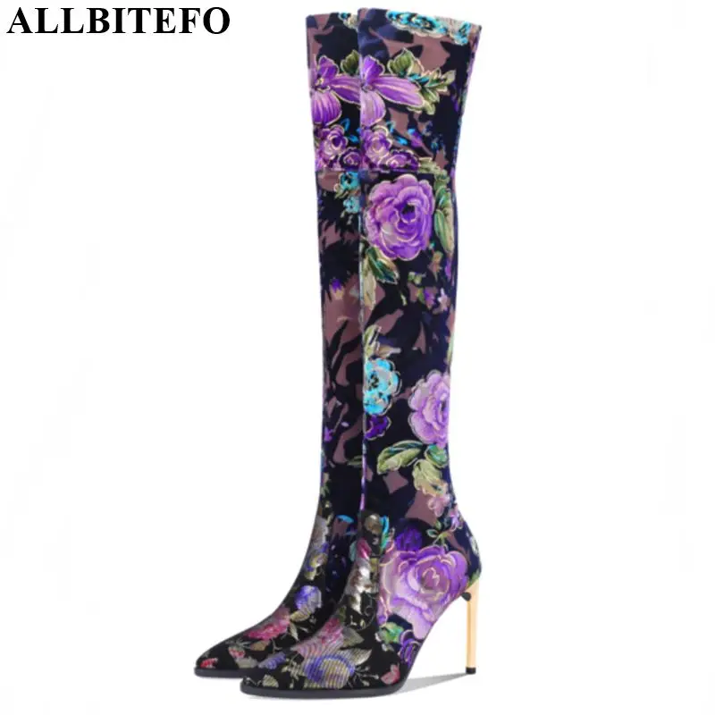 

ALLBITEFO genuine leather+flock women boots comfortable Autumn Winter fashion over knee high boots High quality Bright colours