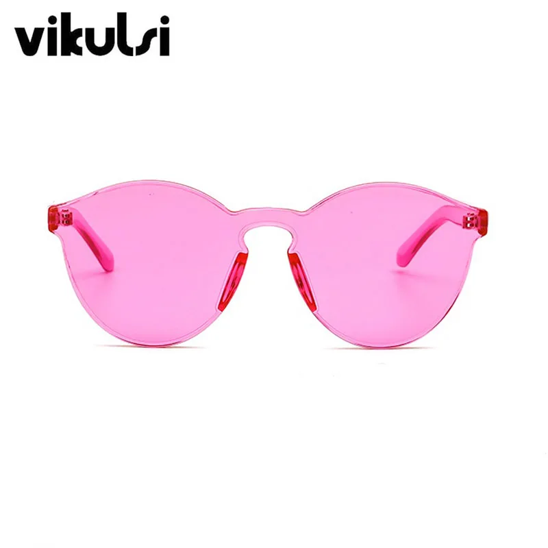 Круглые прозрачные солнцезащитные очки без оправы, Женские винтажные цельные солнцезащитные очки для женщин, модные вечерние солнцезащитные очки с цветными линзами UV400