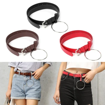

Fashion Women Waist Belt Pin Buckle Belt Waistband With Metal Round Ring Circle