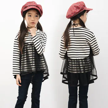 

New 2018 Autumn Children T-shirt Outfit Girls T-shirt Kid Mesh Tee Shirt Baby Tee Tops Long Sleeve Toddler Stripes T-shirt,#3154