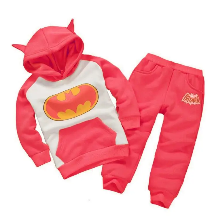 Комплекты одежды с Бэтменом для маленьких девочек весенние хлопковые плюшевые комплекты для малышей милый комплект одежды для маленьких девочек, толстовки+ штаны, одежда для детей