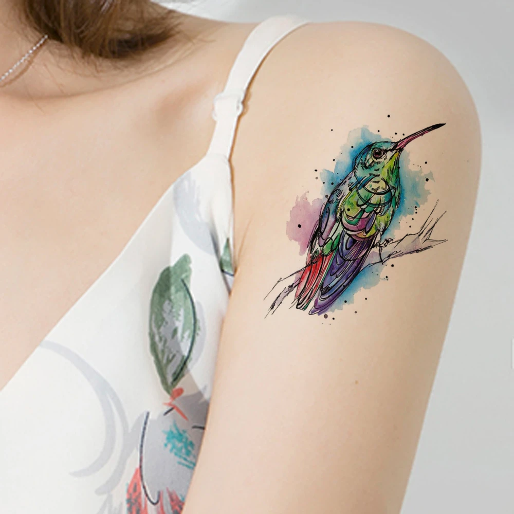 Calcomanías de tatuajes para mujeres y niñas, tatuajes de Humminbirds a prueba de agua, tatuaje temporal de pájaros de acuarela, calcomanías personalizadas de brazo falso|Tatuajes temporales| - AliExpress