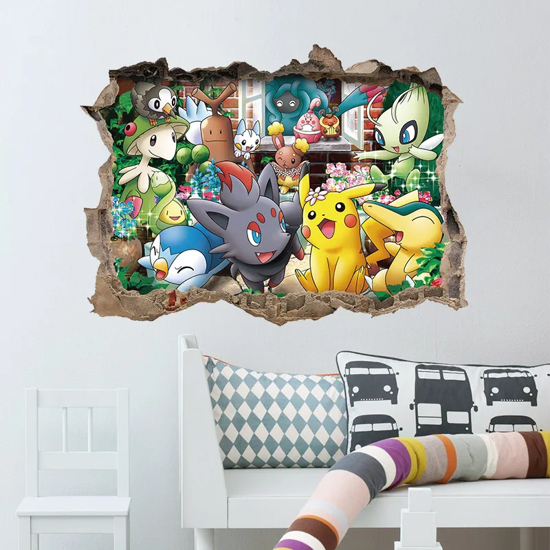 Мультфильм Покемон Наклейки на стены для детской комнаты детская спальня украшения 3d наклейки на стены, окна плакат для детской декора росписи