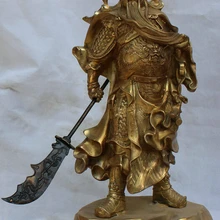 USPS в США S2305 2" Китайский Латунь Стенд Дракон Меч Целом Гуань Гун Юй Воин Бог Статуя