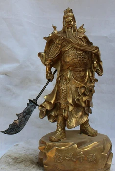 

USPS to USA S2305 25" Chinese Brass Stand Dragon Sword General Warrior Guan Gong Yu God Statue