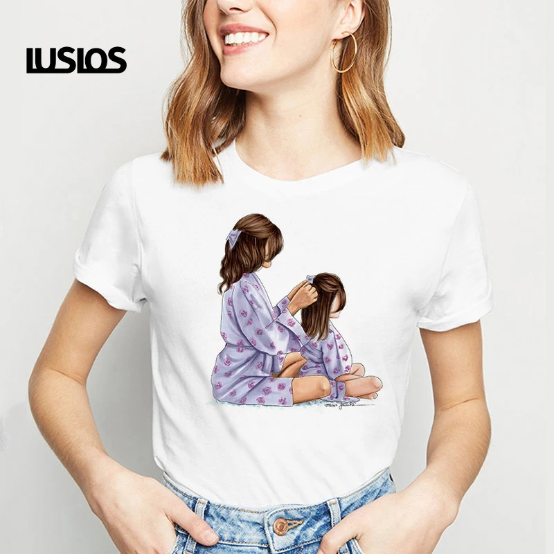 LUSLOS/одинаковые футболки для всей семьи с надписью Mother Love Super Mom Harajuku футболка Дня