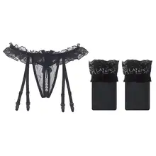 Женское нижнее белье из искусственного жемчуга с открытым шаговым швом и бантом с кружевной подвязкой