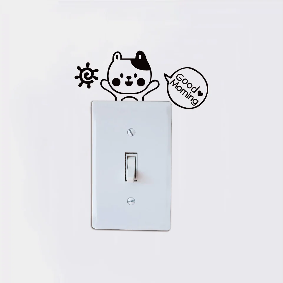 Lucu Selamat Pagi Kucing Switch Stiker Lucu Kartun Hewan Dinding