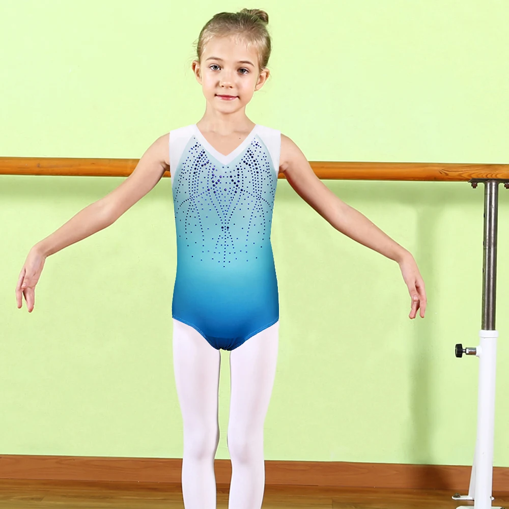 BAOHULU Blue Sleeveless Diamond Ballet Leotard for Girls Kids Dance